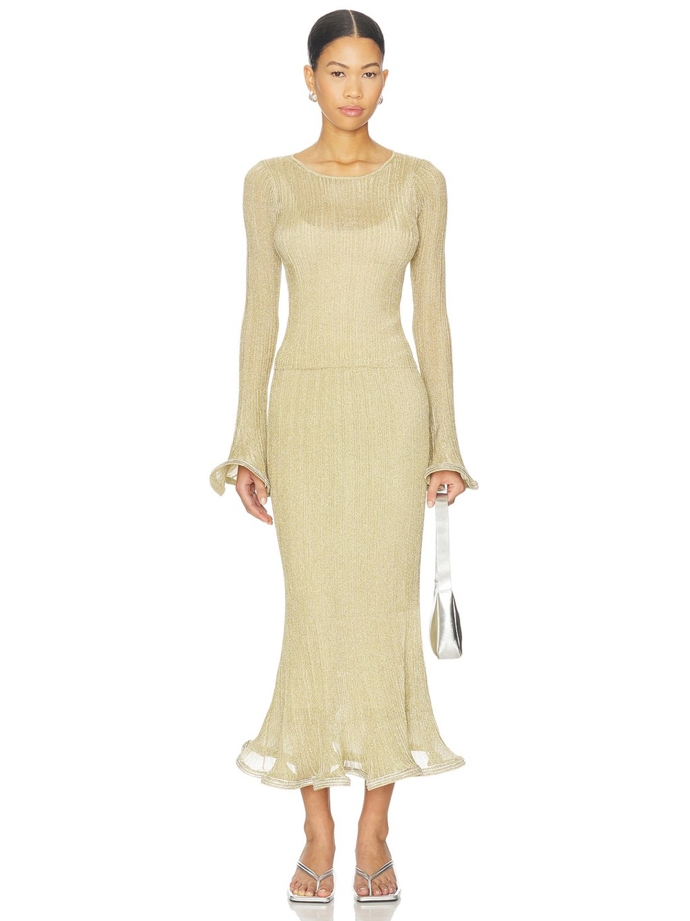 SIMKHAI Maebry Top & Brighton Gold Metallic Midi Skirt Set